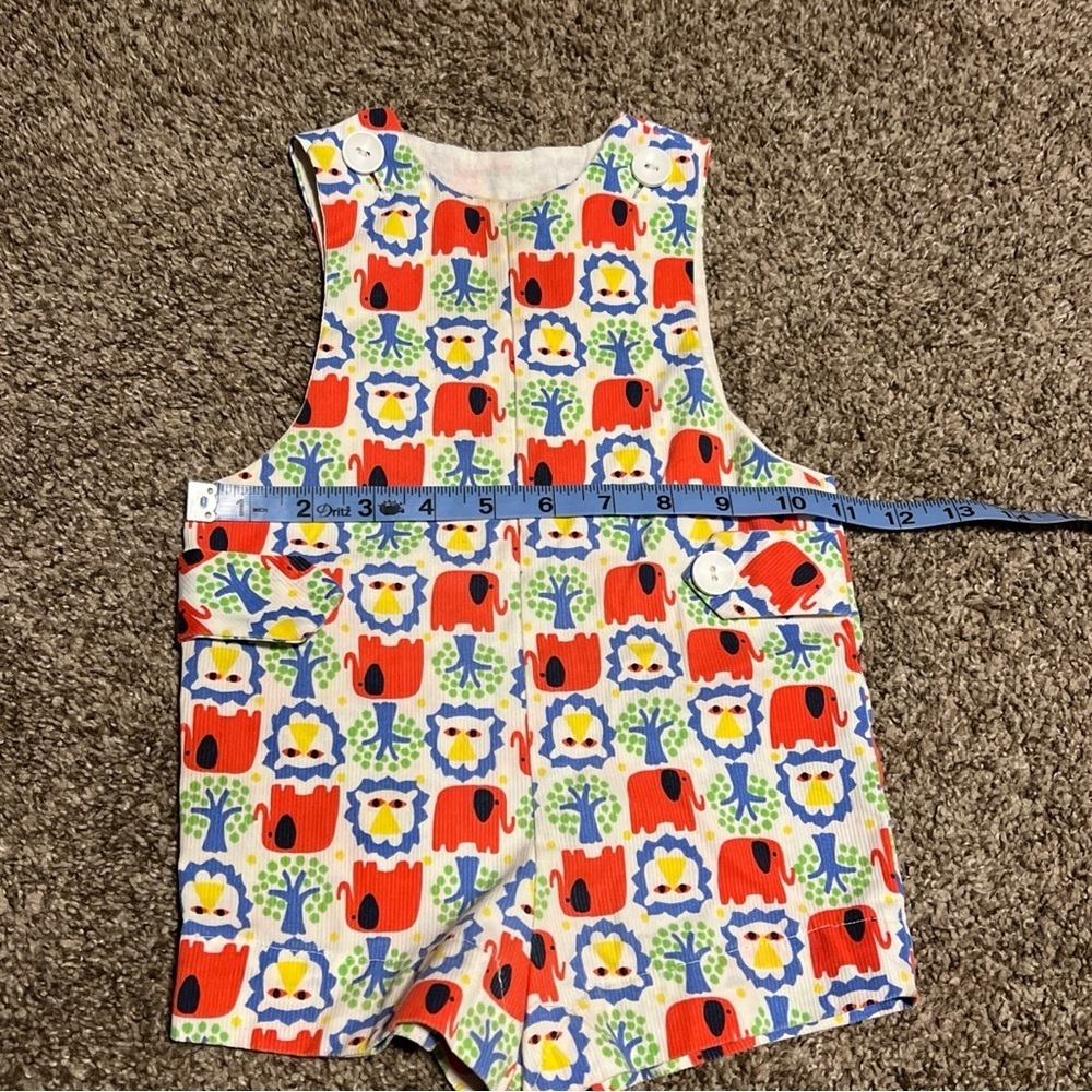 Vtg 60s Goodlord Tailored short overalls Elephant Red white blue 12M - Picture 7 of 7